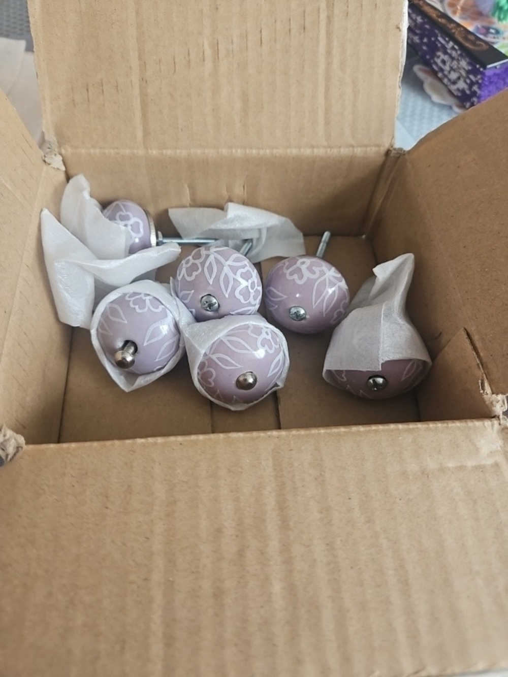 Lavender Floral Ceramic Drawer Knobs - Unbranded